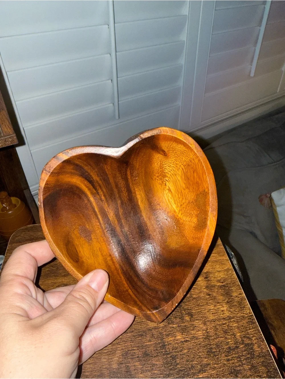 Handcrafted Heart-Shaped Wooden Serving Bowl - Rich Brown